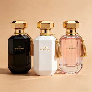 Flacon de parfum en verre octogonal de luxe vide avec bouchon hexagonal doré et pompon, logo personnalisé, flacon vaporisateur de parfum rechargeable - Product Image 1