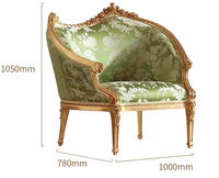 Fauteuil de style européen antique sculpté, en tissu luxueux, pour balcon et salon, fauteuil individuel en bois massif pour le loisir