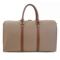 Sac de voyage en nylon microfibre beige, grande capacité, sac de week-end, sac de nuit, bagage à main, double poignée, logo personnalisé