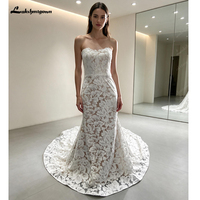 Gaun Pengantin Mewah Model Mermaid Berbahan Lace dengan Kerah Sweetheart dan Ekor Pendek