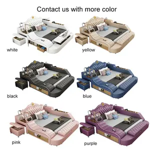 Cama inteligente multifuncional de couro, cama king size, cama, com carregador sem fio, massageador, móveis para quarto, 2021