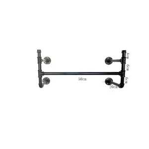 Wholesale Metal 1/2 'Clothes Drying Rack And Black Cast Iron Pipe Clothing Rack And Shelf Wall Mounted Bracket For Home Deco