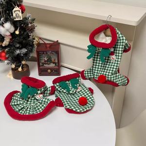 New Reversible Cold Weather <b>Dog</b> Coat & Skirt Dress Knit Cotton Checkered Pattern Winter Warm <b>Christmas</b> Pet Apparel - Product Image 2