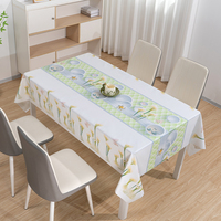 Nappe de table rectangulaire en PVC imprimé RNPT bleu foncé à motif central, anti-déversement