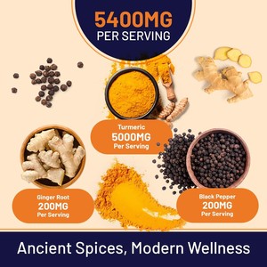 Tabletas de Cúrcuma, Jengibre y Pimienta Negra OEM ODM, Certificadas GMP y Halal, 5400mg, 150 Unidades, Suplemento Alimenticio Vegano - Product Image 2