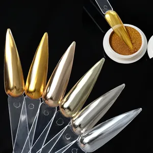6 pièces de poudre holographique métallisée effet chrome miroir élégante pour la décoration de manucure, paillettes réfléchissantes or et argent - Product Image 6