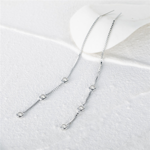 CANNER S925 Sterling Silver Box <b>Chain</b> Tassel Triple Diamond <b>Earring</b> <b>Stud</b> <b>Earrings</b> - Product Image 3