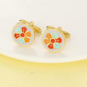 <strong>2026</strong> Custom Logo <strong>New</strong> Round Alloy Cufflinks with Simple Design for Men Colorful Flower Cufflinks Gifts - Product Image 3