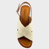 Sandales plates pour femmes à motif bohème tissé, à bout rond ouvert, avec bride arrière réglable, sandales décontractées de plage pour femmes, vente en gros