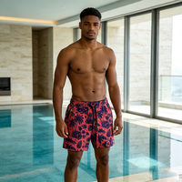Shorts de plage pour hommes à imprimé palmier tropical, 93% coton, 7% élasthanne, séchage rapide, légers, taille élastique avec cordon de serrage