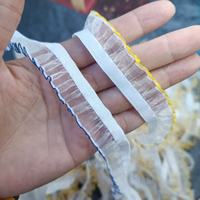0203/1.8 Dentelle élastique brodée en textile jaune foncé et bleu, bord festonné, design original, pour col de vêtement et robe DIY, faite à la main
