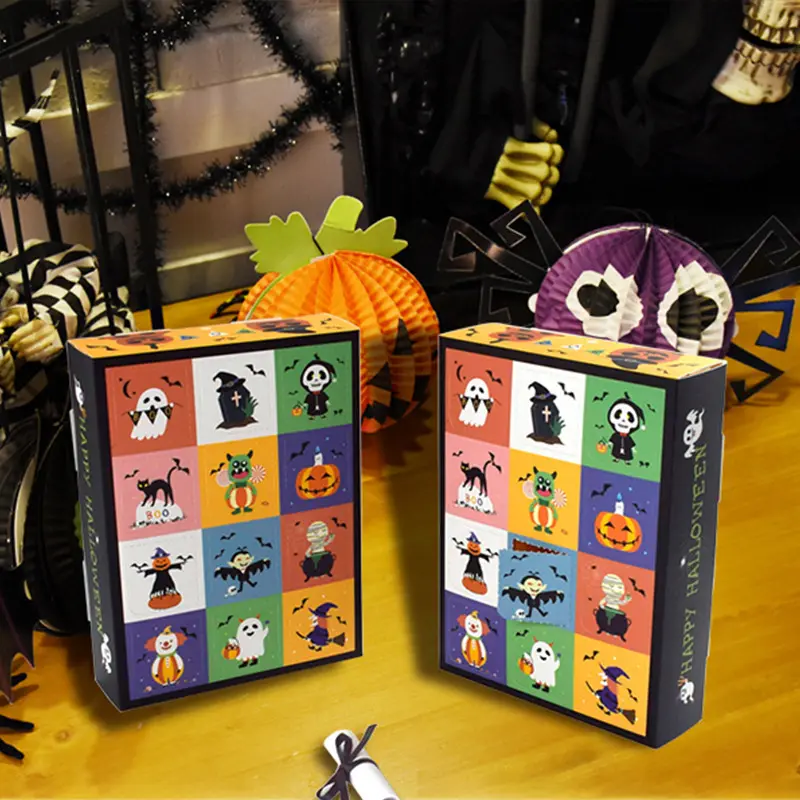 Superventas Diversión personalizada Calendario de Adviento de Halloween Caja de papel de regalo Caja ciega de Halloween vacía