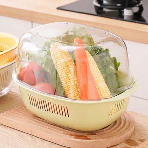 ตะกร้ากรองสองชั้นพร้อมภาชนะพลาสติก ชุด 8 ชิ้น สำหรับล้างและเก็บผักผลไม้ - Product Image 2