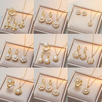 Parures de bijoux tendance en acier inoxydable, chaîne en acier inoxydable, zircon œil de chat, collier trèfle à quatre feuilles, bracelet rotatif, boucles d'oreilles, bague pour femmes