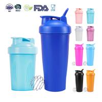 Bouteille shaker en plastique de 400/600 ml (20 oz) avec boule métallique, anti-fuite, sans BPA, pour protéines, gym, fitness et sport – Vente en gros