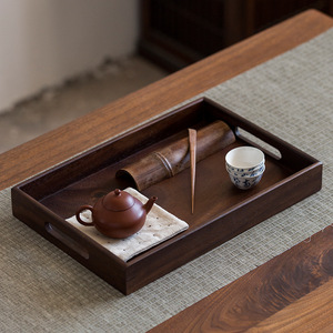 Walnut Wood Rectangular <b>Tea</b> <b>Tray</b> Solid Wood Custom Made Chinese Style Serving <b>Tray</b> - Product Image 2