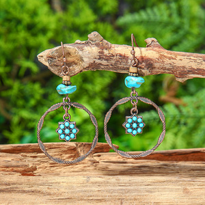 Bohemian <b>Drop</b> Earrings Turquoise Stone Alloy Women's Party Jewelry Tassel Design Antique <b>Bronze</b> Plated - Product Image 4