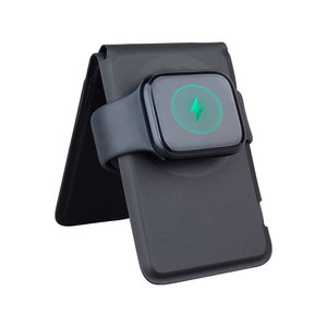 Estuche <span class=keywords><strong>de</strong></span> cuero Cargador inalámbrico magnético <span class=keywords><strong>de</strong></span> 15W con soporte para teléfono y ranura para tarjeta <span class=keywords><strong>Carga</strong></span> rápida para IPhone/Samsung/Apple Watch/<span class=keywords><strong>AirPods</strong></span> - Product Image 4