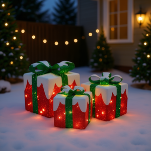 Juego de 3 Cajas de Luces LED Rojas y Verdes con Lazo, Decoración Navideña para Interiores y Exteriores, Modelo D0100X31E9P - Product Image 2