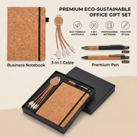 Ensemble cadeau exclusif et moderne en liège écologique : carnet, stylo, câble multifonction, pour événements d'entreprise, cadeaux clients, cadeaux de fin d'année, avec boîte personnalisée