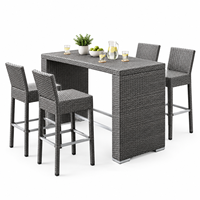 Ensemble de table de bar en rotin PE d'extérieur, 4 places, ensemble de table haute en osier, résistant aux intempéries, pour patio, jardin, balcon, mobilier de bar