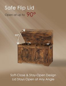 Boîte de rangement en bois DINZI LVJ avec couvercle rabattable et 2 charnières de sécurité, design vintage rustique, assemblage facile, brun rustique - Product Image 5