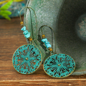 Vintage Flower Drop <b>Earrings</b> Women's Turquoise Alloy 22k <b>Gold</b> Plated Everyday Wear Fine <b>Dangle</b> <b>Earrings</b> - Product Image 1