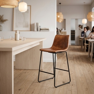 <span class=keywords><strong>Tabouret</strong></span> de <span class=keywords><strong>bar</strong></span> rembourré au design <span class=keywords><strong>scandinave</strong></span> moderne avec revêtement en cuir PU et structure en métal pour <span class=keywords><strong>bar</strong></span> à domicile et meubles de cuisine - Product Image 3