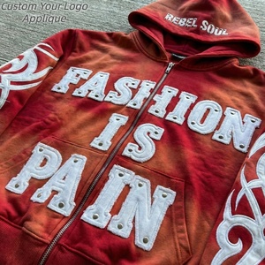Sweat-shirts de style streetwear de haute qualité, style vintage, lavés, TKAN764D, appliqué personnalisé, poids lourd, 480 g/m², veste surdimensionnée pour hommes - Product Image 1