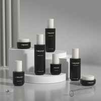 Ensemble d'Emballage Cosmétique Noir Personnalisé : Pot de Crème Visage 30 ml 50 g, Flacon Pompe à Sérum et Lotion de Soin de la Peau 120 ml, Bouteille en Verre Vide de Luxe