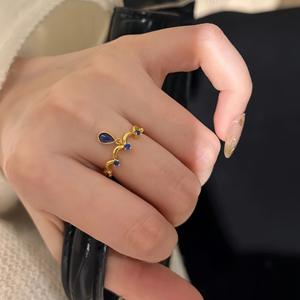 Bague en argent pur S925 bleu Klein, style rétro, Feng Shui, goutte d'eau mystérieuse, dentelle bleue, diamants, bague d'art à la mode - Product Image 2