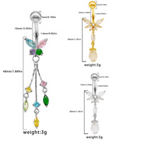 Anneau nombril papillon en acier chirurgical 316L Gaby Piercing de nombril plaqué or Accessoires arc-en-ciel Bijoux de corps pour cadeau