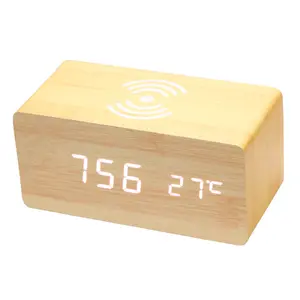 Multifunctional Wooden Silent Alarm Clock Wooden Multifunctional Alarm Clock LED Digital Electronic Clock Fast Wireless Charger