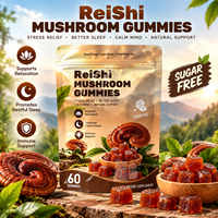 Gummies aux champignons Reishi 500mg, extrait sans sucre, complément bien-être, gummies véganes, OEM ODM, marque privée, formule personnalisée