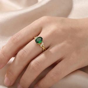 Anillo de Compromiso de <span class=keywords><strong>Plata</strong></span> de Ley 925 con Bañ<span class=keywords><strong>o</strong></span> de Oro de 18K y Diamante Ovalado Verde CZ para Mujer, Venta al por Mayor de Joyería Fina - Product Image 4