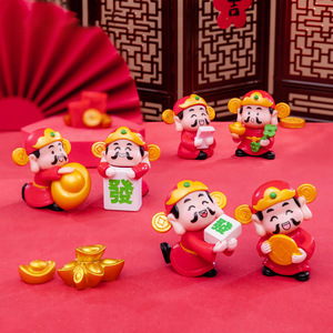 Mini figurine dorée porte-bonheur de style chinois pour cadeaux ou décoration de la maison du Nouvel An chinois, statue amusante du Dieu de la Richesse en plastique - Product Image 1