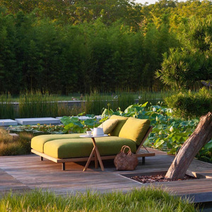Canapé d'extérieur décontracté en teck nordique pour cour, balcon, jardin, maison d'hôtes, villa - Combinaison de meubles d'extérieur design - Product Image 5