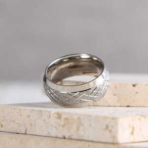 Japanese Korean Style <b>Titanium</b> Steel <b>Ring</b> Geometric Plaid Design Unisex Gift Jewelry SA481 - Product Image 3