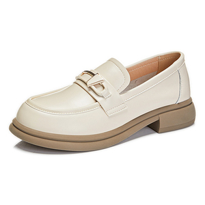 New British-Style Premium Loafer Shoes for <b>Women</b> Small Leather with Metal Button Design Breathable for Autumn & Spring - Product Image 2