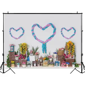Colorful Flowers Love and Light Wood Backdrop for Photo Studio Valentine Cake Smash Child Portrait Background for Photographic
