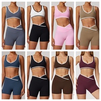 Set Yoga Wanita 2-Piece dengan LOGO Custom, Desain Fashion Warna Kontras, Bahan Bernapas Ramah Lingkungan, Pinggang Tinggi, Tanpa Lengan