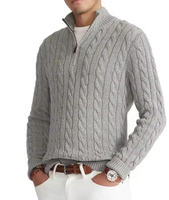Pull d'hiver personnalisé pour homme 100% coton avec logo brodé, fermeture éclair et col brodé Logoza, tricot torsadé
