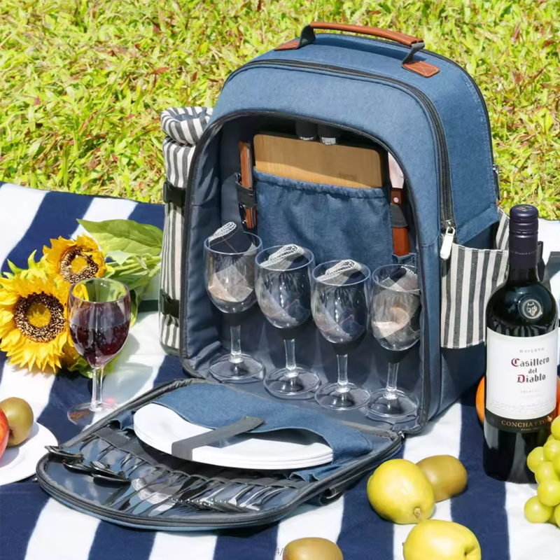 Individueller Farb-Picknickkorb Tasche wasserdichter isolierter Picknick-Rücksack für 4 Personen Set Picknick-Rücksack Tasche