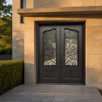 Portes principales en acier, barres de fer forgé, vitrage et porte simple, volet métallique en aluminium motif fleur de lotus, grille de protection en fer pour maison, porte en fer forgé