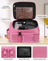 Tas Ransel Kosmetik Relavel New Travel Train Case, Set Perlengkapan Makeup Artist, Organizer Kosmetik Ekstra Besar, Warna Pink Mawar untuk Wanita