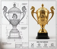Trophée en alliage de zinc plaqué or de haute qualité en forme de cheval, idéal pour les récompenses en équitation et les courses hippiques