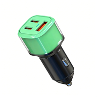 Pengisi Daya Mobil 3-in-1 PD 30W dengan Dua Port Type-C dan USB-A, Pengisian Cepat dengan Lampu LED untuk Ponsel dan Tablet