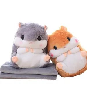 AIFEI TOY Cute Hamster Pillow Blanket Car Dual Purpose Cushion Blanket Large Air Conditioning Coral Plush