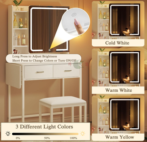 Table de toilette moderne en bois avec miroir et tiroirs, bureau de maquillage de luxe pour chambre à coucher - Product Image 4