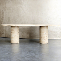 Table à manger longue et irrégulière de style Wabi-Sabi en marbre Cammy Stone, style rétro du milieu du siècle, pour la maison ou les réunions